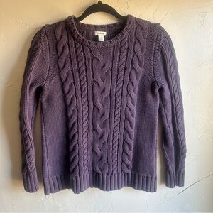 L.L.Bean Plum Cable Knit Sweater L Fitted Cotton Cottagecore‎ Preppy Academic